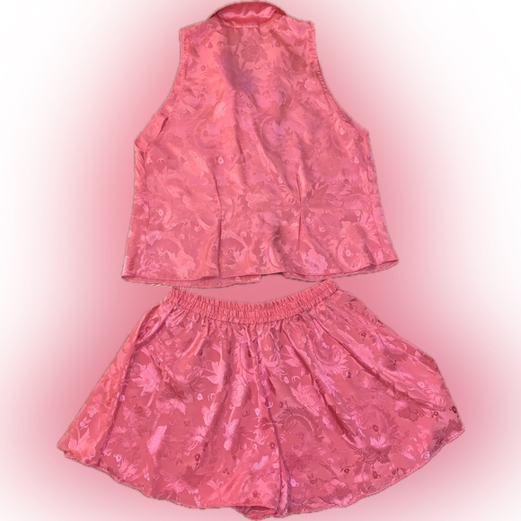 Victoria’s Secret Gold Label Hot Pink Silky Shorts Sleeveless Top PJ Sleep Set L - Picture 5 of 8